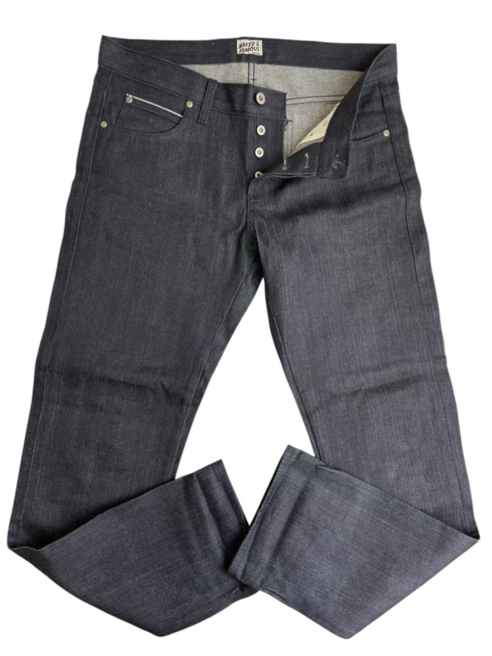 Naked & Famous Jeans Mens 34X32 Skinny Guy Indigo Broken Twill Selvedge Denim